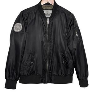 LEVI’s Men’s Black Satin Patch Zip Up Bomber Flight Jacket
